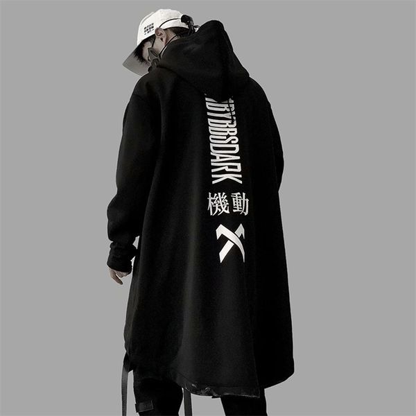 Sonbahar Erkekler Harajuku Hip Hop Palto Erkek Ceket Boy Uzun Hoodie Pamuk Moda Swag Ceket Ve Ceket Bize Bize LJ201013