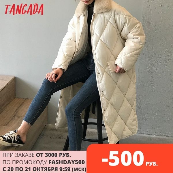 

tangada 2020 winter women fur collar oversize long parkas thick long sleeve pockets female warm cotton overcoat lj201021, Black