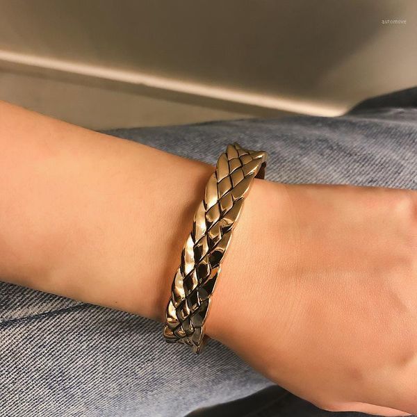 

trendy statement gold color relief hand-knitted bracelet simple fashion street shooting pattern women bracelet jewelry1, Black