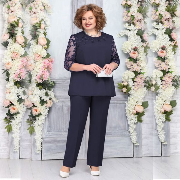 

black two pieces mothers pant suits jewel neck lace long sleeves pantsuits for chiffon groom mother outfit, Black;red