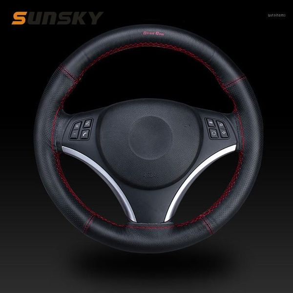 

car universal genuine leather hand-stitched steering wheel cover1