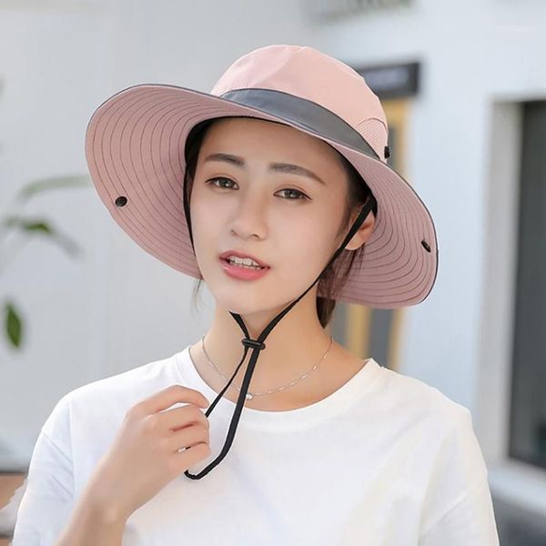 

outdoor hats women hiking caps uv protection cap foldable mesh wide brim summer beach breathable fishing hat1, Black;white