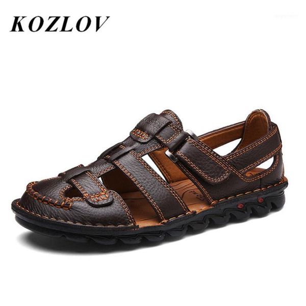 

summer men sandals casual outdoor gladiator sandals men beach water shoes aque genuine leather designer shoes man, Black