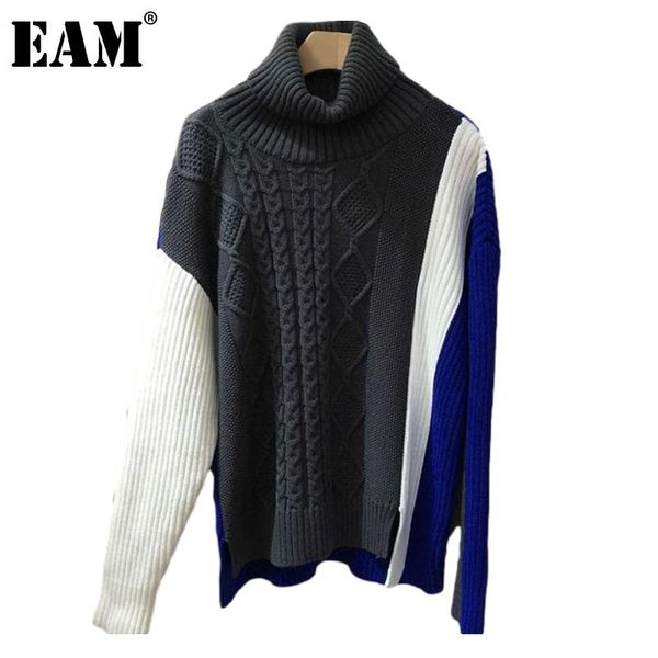 

eam] blue gray knitting sweater loose fit turtleneck long sleeve women pullovers new fashion tide autumn winter 2021 1dd3180, White;black