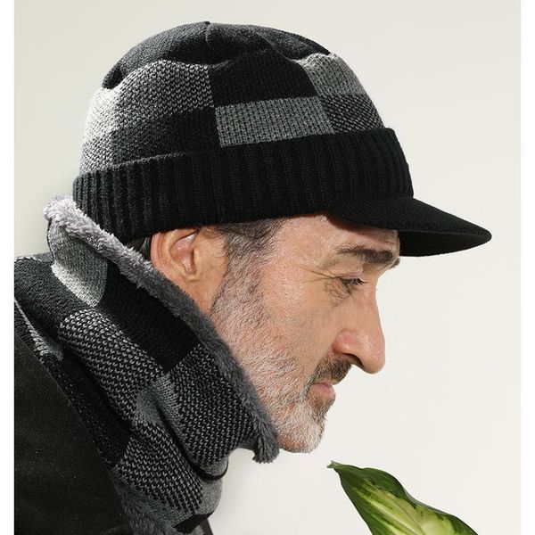 

winter hat for old men peaked cap warm hat wool scarf caps balaclava mask knitted, Silver