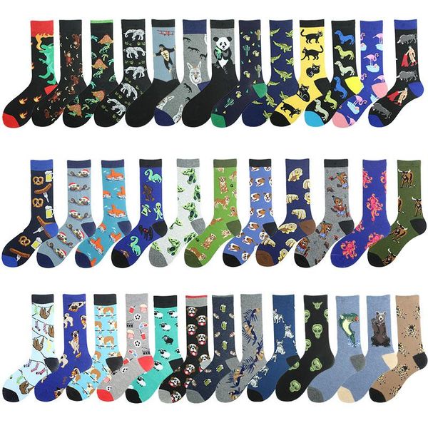 

men's socks creative fashion hip hop personality men cartoon animal funny breathable skateboard happy, Black