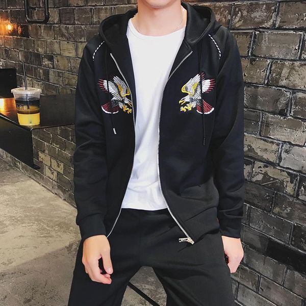 

autumn teen fashion embroidery cardigan suit men hoodie two piece dj832p881, Gray