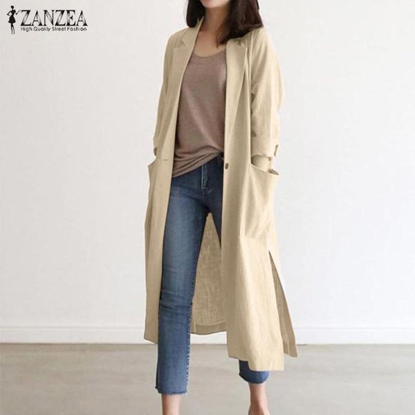 

women's solid coats zanzea stylish autumn thin blazers long sleeve shirts female single button overcoats plus size casual tunic1, White;black