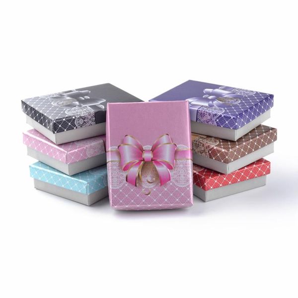 

12pcs cardboard necklaces and earrings set boxes with sponge inside for jewelry gifts storage display box rectangle mixed color, Pink;blue