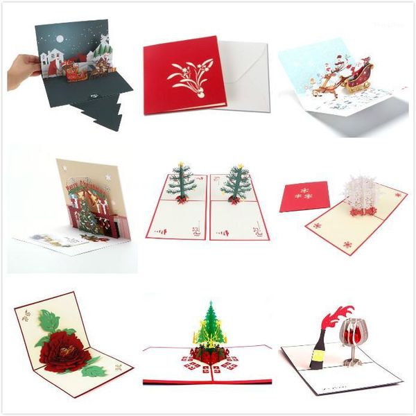 

1pcs christmas cards christmas tree winter gift up cards decoration stickers laser cut new year greeting1