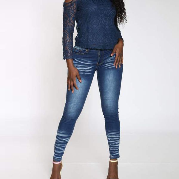 

plus size women slim plus size gradients denim low-waisted elastic forfashion pants new women's jeans 2020 womanpants trousers y1214, Blue