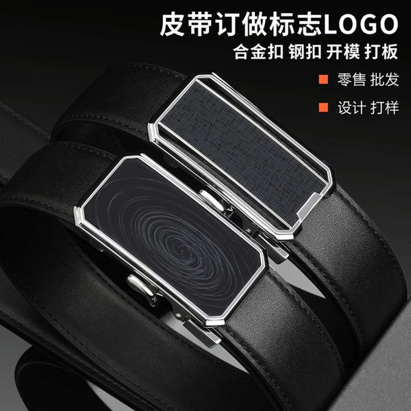 

men's leather belt, calfskin belt, high-end fashion korean automatic button customized label, Black;brown