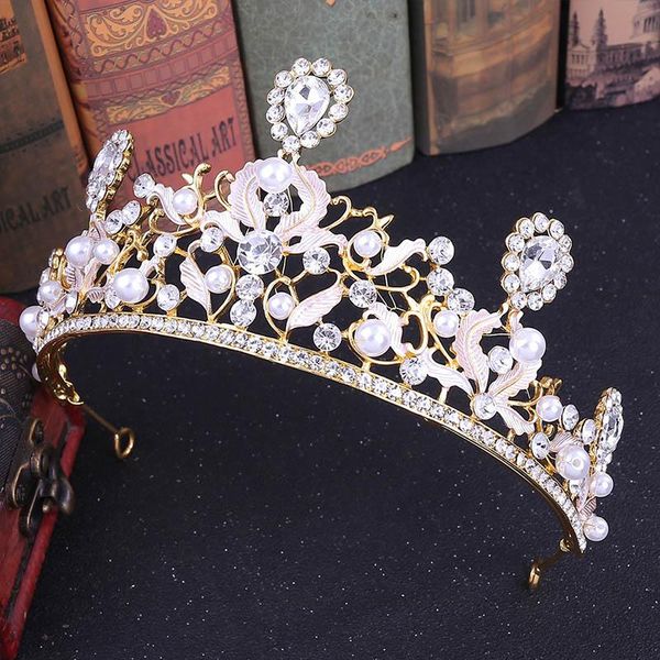 

forseven bridal bride wedding tiaras water drop crystal diamante simulated pearl crowns women princess hair jewelry headwear, Golden;silver