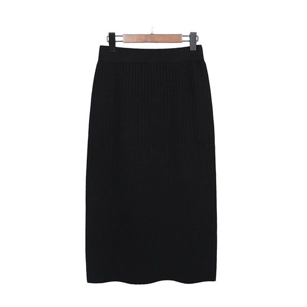 

skirts thicker plus size xl-3xl women's skirt stretch mid-length high-quality elegant office loose wool one-step, Black