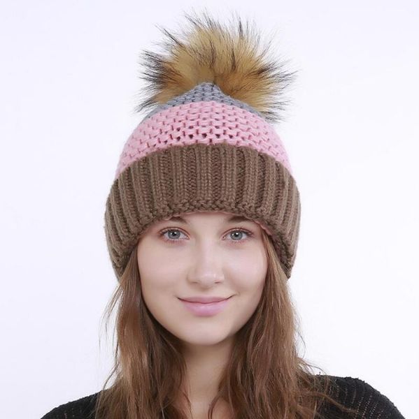 

beanie/skull caps winter hats women knitted hat imitation ball beanies cap lady matching warm earmuff, Blue;gray