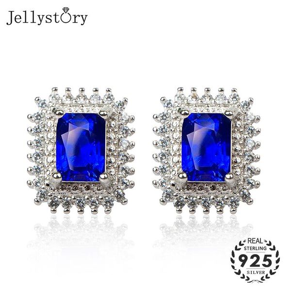 

stud jellystory luxury charm earrings with rectangle sapphire 925 sterling silver jewelry for female wedding wholesale, Golden;silver