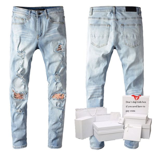 

мода мужские джинсы 2020 новое прибытие пэчворк брюки уличная одежда полосатая разорванные мужские джинсовые брюки азиатский плюс размер, Blue