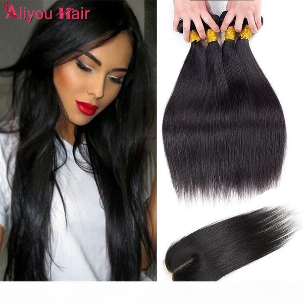 

brazilian straight hair with closure 8a brazilian virgin hair 4 bundles with lace closure 4x4 brazilian lace closure with bundles human hair, Black;brown