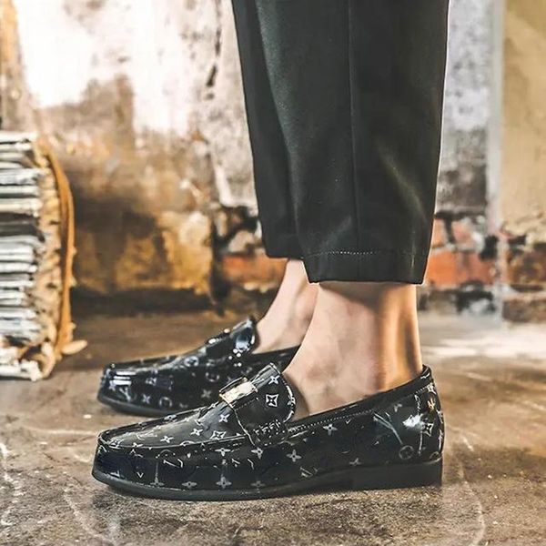 

Men Shoes Loafers PU Leather Casual Business Classic Comfortable Round Toe Spring Autumn Slip on Fat 2021 New Concise Print DP083-1, Black