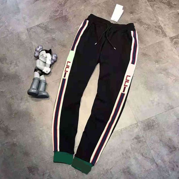 

spring and summer fashion gujia color contrast letter ribbon simple terry couple casual pants, White;black