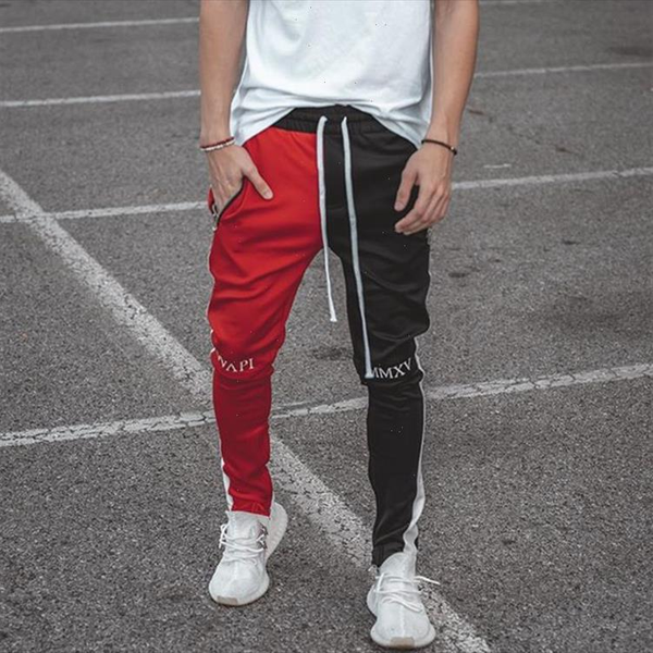 

2021 new summer brand gym sport pants men jogger patchwork bodybuilding mens running pants runners clothing sweatpants, Black