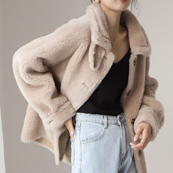 

women's fur & faux winter wool coat for women warm with belt woolen jacket cashmere coats european fashion outerwear, Black