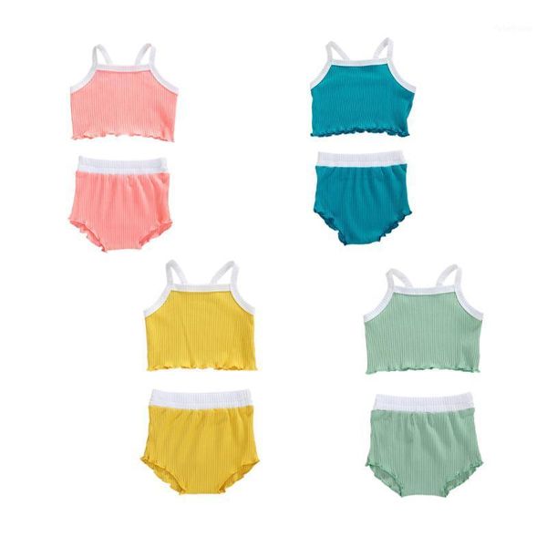 

pudcoco newborn infant baby girls summer clothes sets knit strap tank + solid color shorts 2 pcs kids casual clothes 0-18m1, White