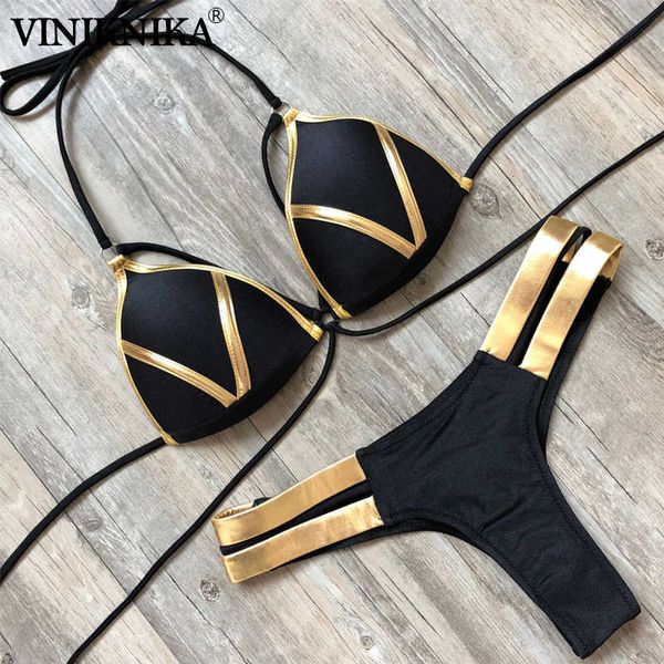 

black bandage swimsuit 2020 brazilian bikini push up swimwear women micro bikinis plus size beachwear shiny gold beachwear
