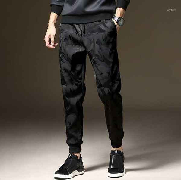

summer men's dark pattern camouflage men's casual pants korean version of slim harlan pants toe fast drying sports1, Black