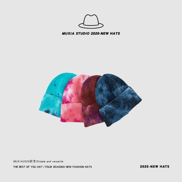 

woolen hat personality fashion tie-dye craft autumn and winter knitted hat hip-hop street fried street windproof hat, Blue;gray