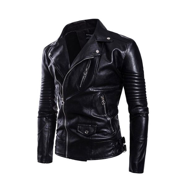 

2020 new men lapel locomotive leather men's leather jackets fashionable europe code men jackets and coats y, Black