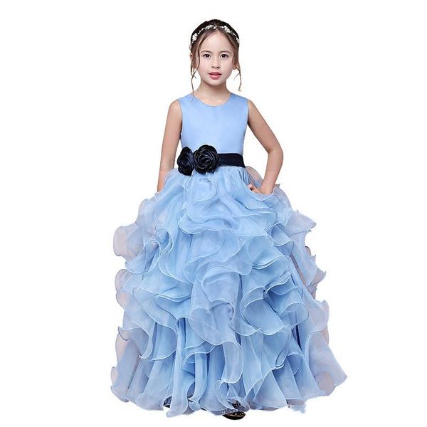 

organza with ruffles ball gown flower girl dresses 2019 kids gowns floor length performance dress with bow, White;blue