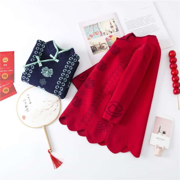 

shihu 2021 spring new year girls' t-shirt drs baby cute cotton brocade sweater breathabledt9g, Red;yellow