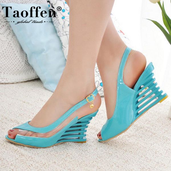 

taoffen 2020 new women heel sandals buckle open toe high wedge shoes women's summer shoes women shoes footwear size 34-43 y200702, Black