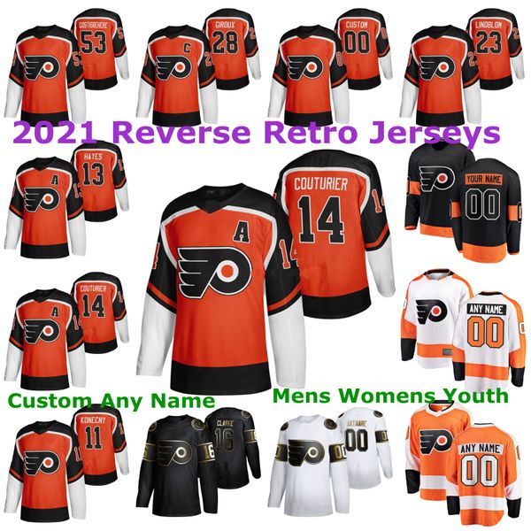 

philadelphia flyers 2021 reverse retro jerseys sean couturier jersey wayne simmonds nolan patrick joel farabee kevin hayes custom stitched, Black;red