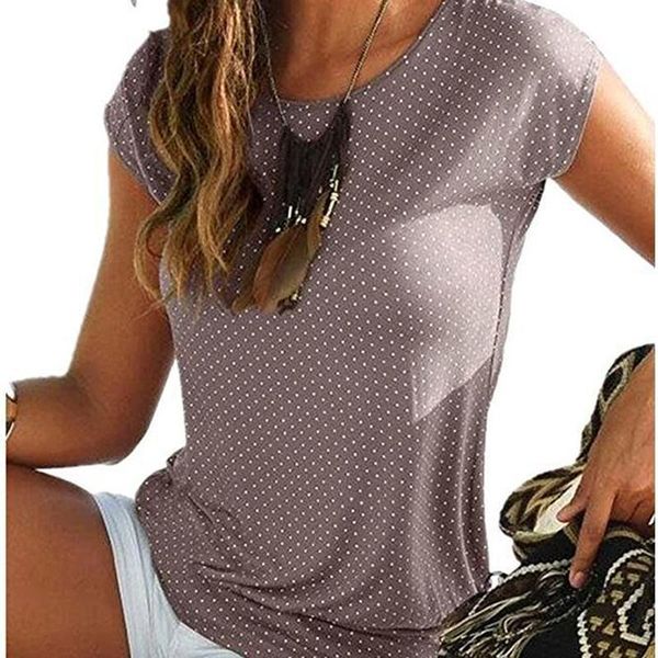 

старинные pinka dot print летняя футболка для женщин с коротким рукавом тонкие футболки с круглым вырезом вскользь женские топы tee streetwe, White