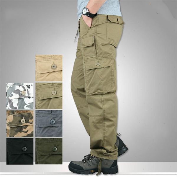 

spring autumn multi pocket militar cargo pants men combat army tactical military pants joggers cotton man trousers 2021, Black