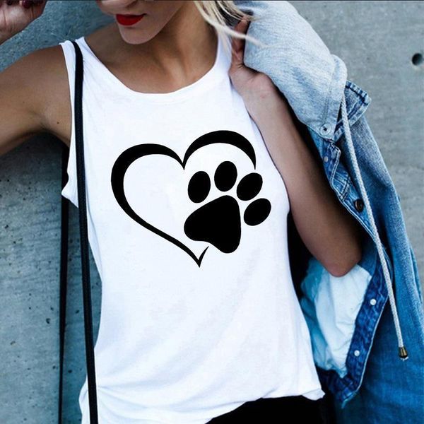 

2020 women vest tank camisolefashion dog paw print couple t-shirts streetwear harajuku casual sleeveless white large size