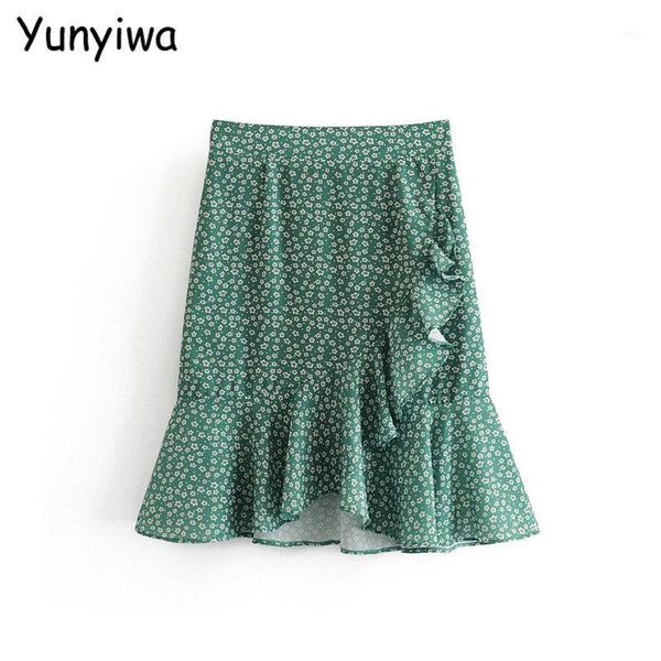 

women ruffles floral chiffon skirts faldas mujer back zipper summer female elgant mini skirt ladies 1t191, Black