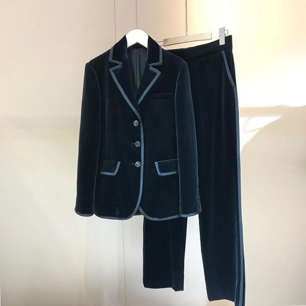 

women's two piece pants 2021 autumn arrival womens velvet wait empire trousers and elegnat sli fit blazer suit, White