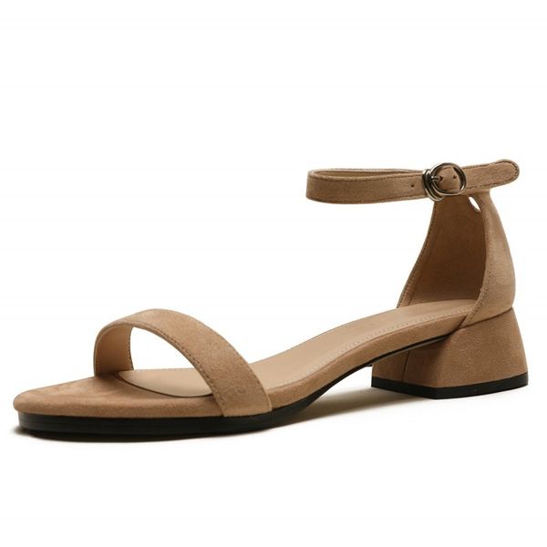 

new women's fashions child suede leather buckle belts comfortable slippers square summer sandals high-heeled shoes m0078 dqm8, Black