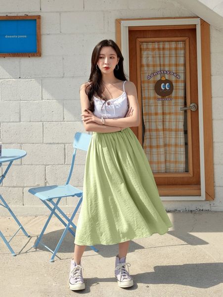 

dazy solid elastic waist flared skirt q6ej#, Black