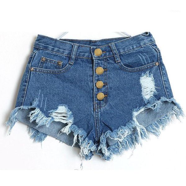 

women's jeans chamsgend denim shorts women hole high waist tassel ripped short feminina calsa feminino1, Blue