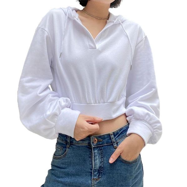 

women's hoodies & sweatshirts women\u2021s cropped hoodies, casual long sleeve v neck solid color loose fit crop, Black