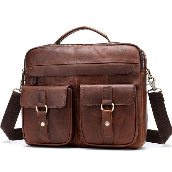 

briefcases 2021 natural cow leather handbag men's briefcase shoulder bags brand vintage genuine messenger bag male lap1