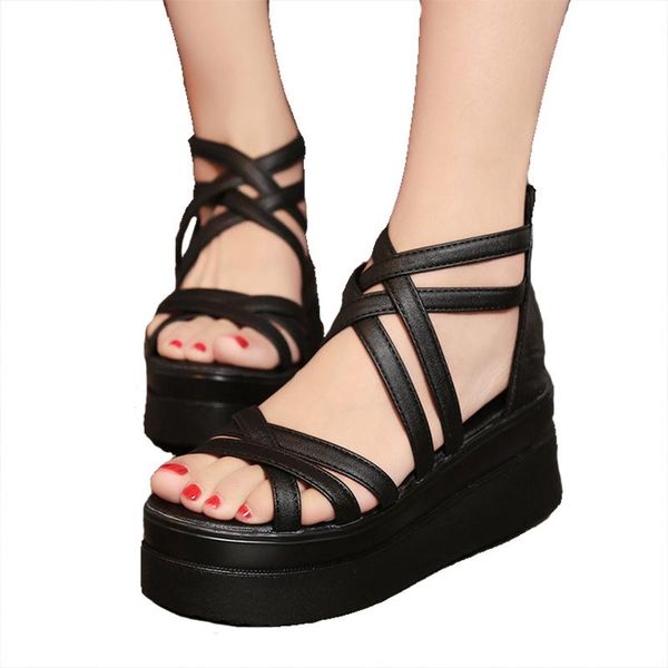 

dress shoes drop women's 2021 summer cross dewy toe women sandals sponge base platform height with the roman white, Black