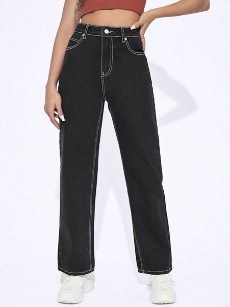 

high waist straight leg jeans r2g8#, Blue