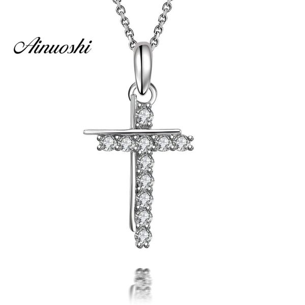 

ainuoshi luxury 925 sterling silver pendant necklace for women men jewelry cross long chain necklace wedding girls original gift y200107