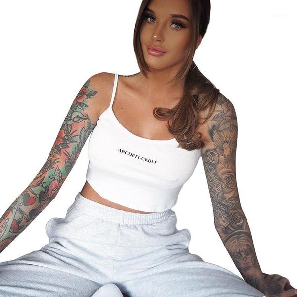 

white letter printing slim sleeveless spaghetti strap 2020 summer soft fabric party club streetwear basic stretchy tank