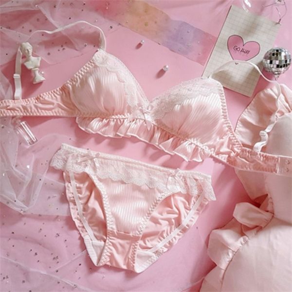 

japanese loli fairy soft cute girl without steel ring summer thin cup lace princess white bra underwear set c1211, Black;white